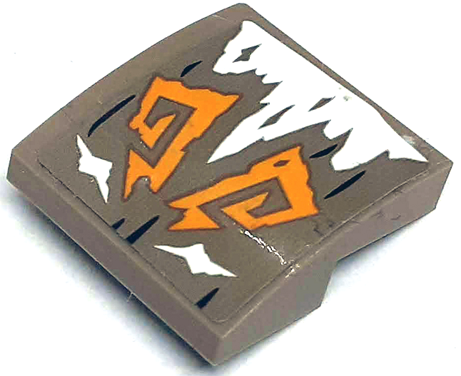 Slope, Curved 2 x 2 x 2/3 with Bright Light Orange Geometric Spirals, White Ice and Black Lines Pattern (Sticker) - Set 71748