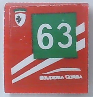 Slope, Curved 2 x 2 x 2/3 with Ferrari Logo, 'SCUDERIA CORSA', White Stripes and Number 63 in Green Square Pattern Model Left Side (Sticker) - Set 75886