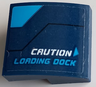 Slope, Curved 2 x 2 x 2/3 with White 'CAUTION', Dark Azure 'LOADING DOCK', Triangle and Stripe Pattern Model Left Side (Sticker) - Set 60196