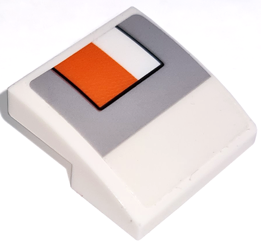 Slope, Curved 2 x 2 x 2/3 with Headlight and Blinker Light, Orange Rectangle with Black Outline on Light Bluish Gray Background Pattern Model Right Side (Sticker) - Set 76908