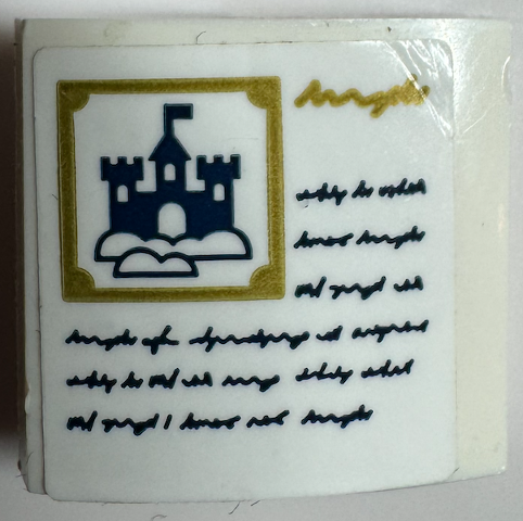 Slope, Curved 2 x 2 x 2/3 with Book Page with Writing, Dark Blue Castle and Clouds in Gold Frame Pattern (Sticker) - Set 31125