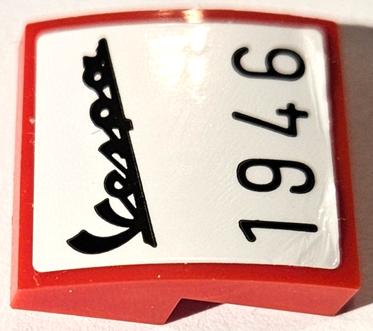 Slope, Curved 2 x 2 x 2/3 with Black Script Vespa Logo and '1946' on White Background Pattern (Sticker) - Set 40517