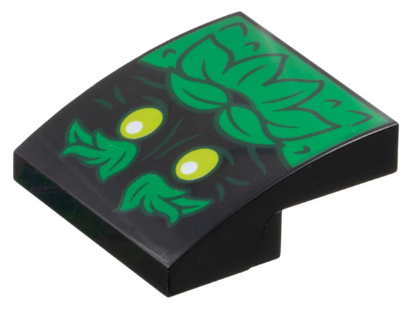 Slope, Curved 2 x 2 x 2/3 with Smiling Tree Face with Lime Eyes, Green Leaves Eyebrows, Moustache and Beard Pattern