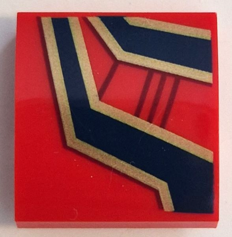 Slope, Curved 2 x 2 x 2/3 with Dark Blue and Gold Lines and Ornaments and Dark Red Spider Web Pattern Model Left Side