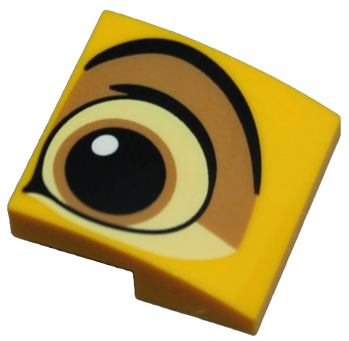 Slope, Curved 2 x 2 x 2/3 with Black, Bright Light Yellow and Medium Nougat Eye Pattern Model Left Side