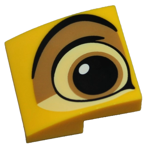 Slope, Curved 2 x 2 x 2/3 with Black, Bright Light Yellow and Medium Nougat Eye Pattern Model Right Side