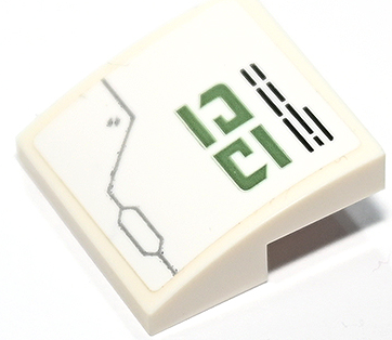 Slope, Curved 2 x 2 x 2/3 with Sand Green 'C1', Black Lines and Light Bluish Gray Bent Armor Outline Pattern (Sticker) - Set 70676