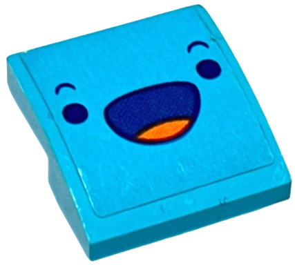 Slope, Curved 2 x 2 x 2/3 with Happy Face with Dark Blue Eyes, Eyebrows and Open Mouth with Red Tongue Pattern (Sticker) - Set 40225