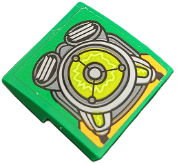 Slope, Curved 2 x 2 x 2/3 with Light Bluish Gray and Dark Bluish Gray Power Unit with Air Vents, Lime Center and Electricity Pattern (Sticker) - Set 76198