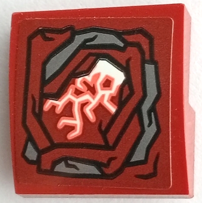 Slope, Curved 2 x 2 x 2/3 with Armor with Black Outlines, Dark Bluish Gray Highlights, White and Coral Cosmic Energy Pattern Model Right Side (Sticker) - Set 76155