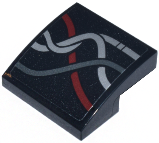 Slope, Curved 2 x 2 x 2/3 with Dark Red, Silver, and Dark Silver Rear Wires Pattern Model Left Side (Sticker) - Set 75398