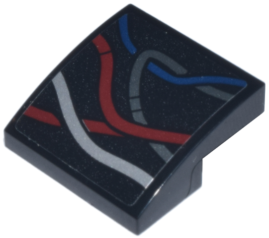 Slope, Curved 2 x 2 x 2/3 with Dark Red, Dark Blue, Silver, and Dark Silver Rear Wires Pattern Model Right Side (Sticker) - Set 75398