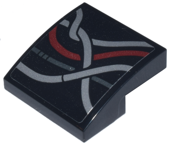 Slope, Curved 2 x 2 x 2/3 with Dark Red, Silver, and Dark Silver Hip Wires Pattern Model Right Side (Sticker) - Set 75398