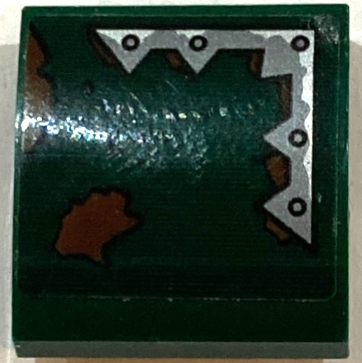 Slope, Curved 2 x 2 x 2/3 with Silver Metal Plate with Spikes and Rivets and Reddish Brown Mud Splotches Pattern Model Right Side (Sticker) - Set 70434