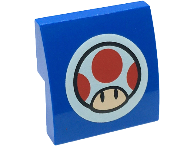 Slope, Curved 2 x 2 x 2/3 with Super Mario Toad Head Logo on White Circle Pattern