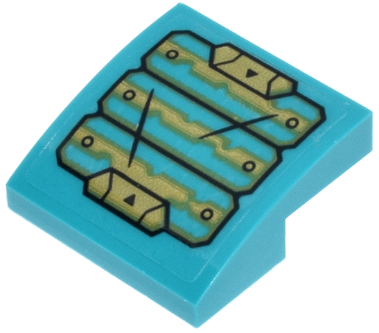 Slope, Curved 2 x 2 x 2/3 with Black and Gold Worn Mechanical Panels, Lines, Rivets and Triangles Pattern (Sticker) - Set 71837