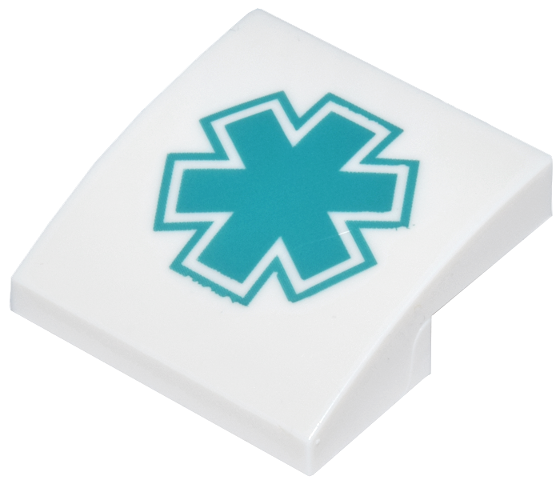 Slope, Curved 2 x 2 x 2/3 with Dark Turquoise EMT Star of Life Pattern
