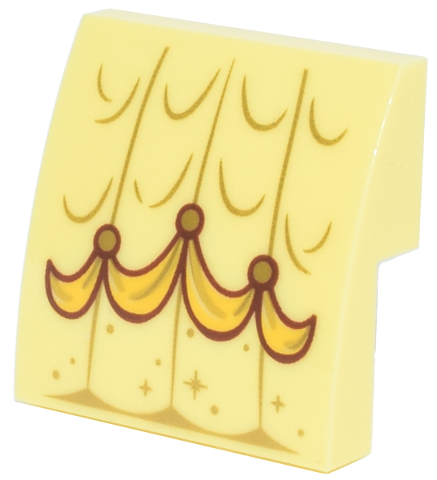 Slope, Curved 2 x 2 x 2/3 with Dress with Gold Pleats and Sparkles, Reddish Brown and Yellow Sash Pattern (Belle Dress)