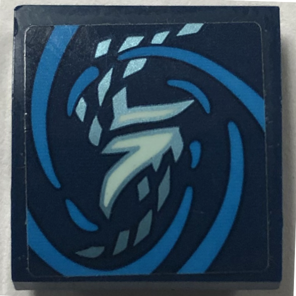 Slope, Curved 2 x 2 x 2/3 with Light Aqua Markings, Dark Azure Swirls and Metallic Light Blue Scales Pattern (Sticker) - Set 71754