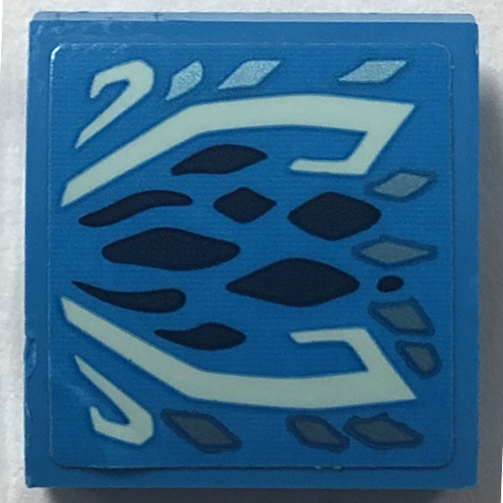 Slope, Curved 2 x 2 x 2/3 with Light Aqua Markings, Dark Blue and Metallic Light Blue Scales Pattern Model Left Side (Sticker) - Set 71754
