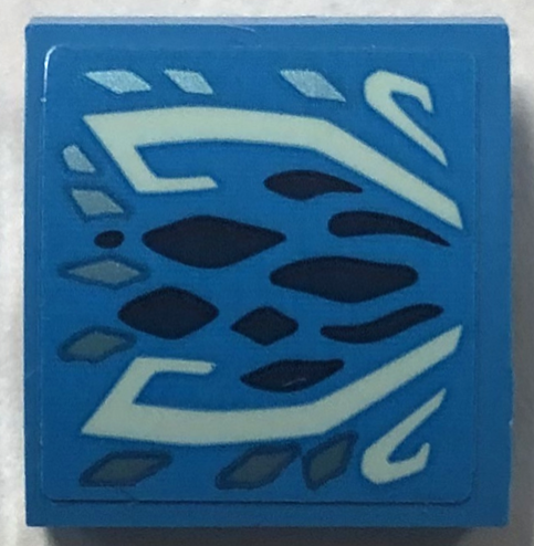 Slope, Curved 2 x 2 x 2/3 with Light Aqua Markings, Dark Blue and Metallic Light Blue Scales Pattern Model Right Side (Sticker) - Set 71754