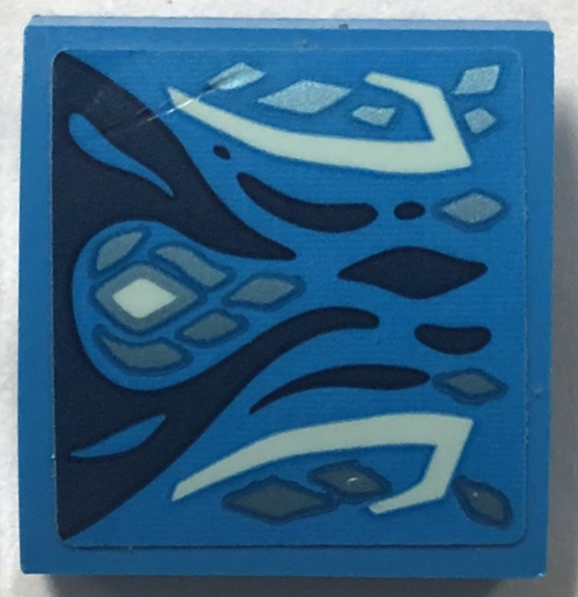 Slope, Curved 2 x 2 x 2/3 with Light Aqua Markings, Dark Blue Skin and Metallic Light Blue Scales Pattern Model Left Side (Sticker) - Set 71754