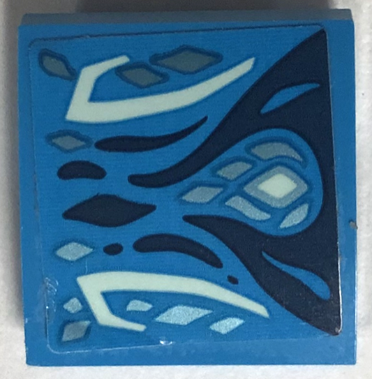 Slope, Curved 2 x 2 x 2/3 with Light Aqua Markings, Dark Blue Skin and Metallic Light Blue Scales Pattern Model Right Side (Sticker) - Set 71754