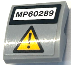 Slope, Curved 2 x 2 x 2/3 with 'MP60289' and Black Exclamation Mark in Bright Light Orange Danger Triangle Pattern (Sticker) - Set 60289