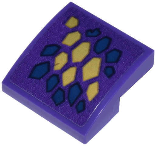Slope, Curved 2 x 2 x 2/3 with Pearl Gold and Dark Blue Dragon Scales Diagonal Arrangement Pattern (Sticker) - Set 71836