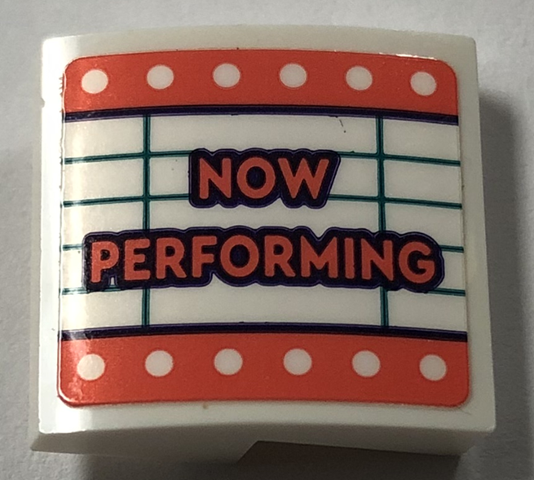 Slope, Curved 2 x 2 x 2/3 with Theater Sign with Coral Border and 'NOW PERFORMING' Pattern Model Left Side (Sticker) - Set 41714