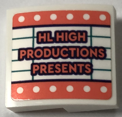 Slope, Curved 2 x 2 x 2/3 with Theater Sign with Coral Border and 'HL HIGH PRODUCTIONS PRESENTS' Pattern Model Right Side (Sticker) - Set 41714