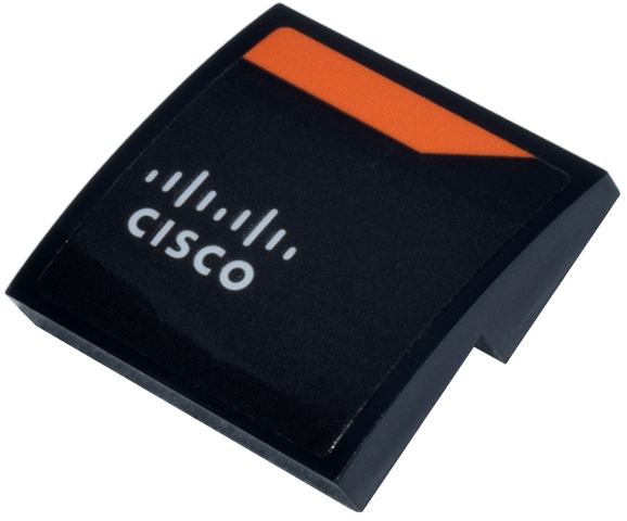 Slope, Curved 2 x 2 x 2/3 with White 'CISCO' and Bridge Logo and Orange Angled Panel Pattern Model Left Side (Sticker) - Set 77251