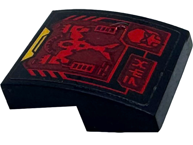 Slope, Curved 2 x 2 x 2/3 with Dark Red Display Screen with Red Mech Storm Rider and Gold Armor Plate Pattern (Sticker) - Set 71830