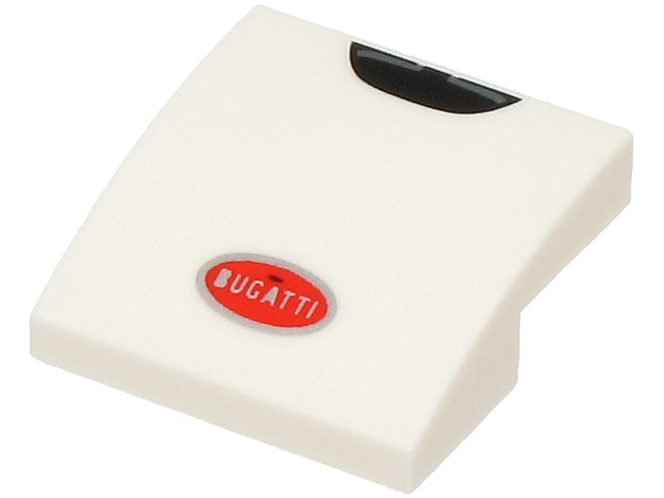 Slope, Curved 2 x 2 x 2/3 with Red and Silver Bugatti Logo and Black Half Oval Pattern