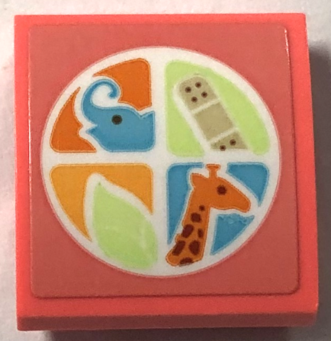 Slope, Curved 2 x 2 x 2/3 with Elephant, Bandage, Leaf, and Giraffe in Circle Pattern (Sticker) - Set 41717