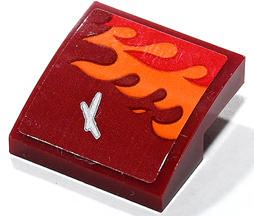 Slope, Curved 2 x 2 x 2/3 with Orange and Red Flames and Scratch Mark Pattern Model Left Side (Sticker) - Set 80019