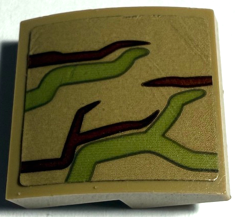 Slope, Curved 2 x 2 x 2/3 with Reddish Brown Tree Bark Plates and Olive Green Vines Pattern (Sticker) - Set 76249