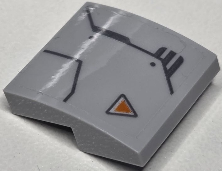 Slope, Curved 2 x 2 x 2/3 with Armor Plates with Dark Bluish Gray Outlines and Rivets and Orange Triangle Pattern Model Right Side (Sticker) - Set 76232