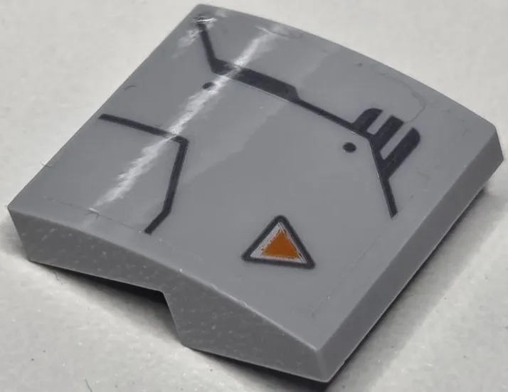 Slope, Curved 2 x 2 x 2/3 with Armor Plates with Dark Bluish Gray Outlines and Rivets and Orange Triangle Pattern Model Right Side (Sticker) - Set 76232