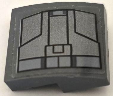 Slope, Curved 2 x 2 x 2/3 with Dark Silver Armor Plates with Black Outline Pattern Model Left Side (Sticker) - Set 76190