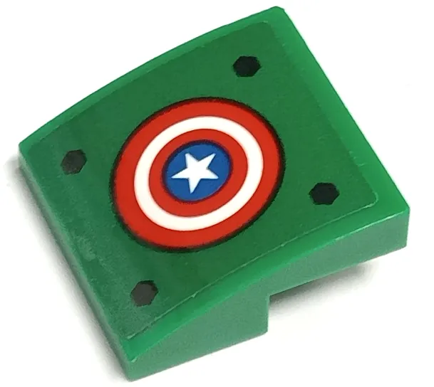 Slope, Curved 2 x 2 x 2/3 with Black Bolts, Red and White Concentric Rings and Star in Blue Circle Pattern (Captain America Shield) (Sticker) - Set 76201