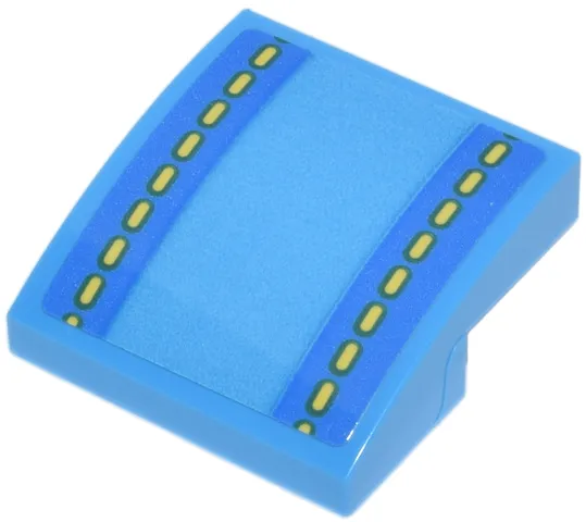 Slope, Curved 2 x 2 x 2/3 with Blue Stripes and Yellow Dotted Lines Pattern (Sticker) - Set 72038