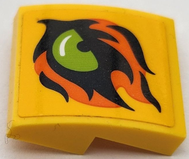Slope, Curved 2 x 2 x 2/3 with Lime Eye and Black and Orange Flames Pattern Model Left Side (Sticker) - Set 60295
