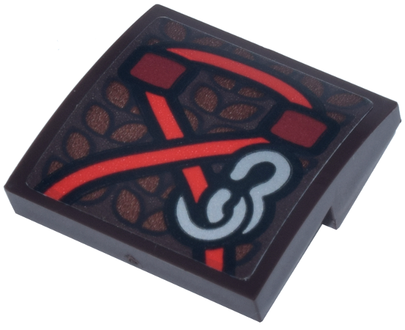 Slope, Curved 2 x 2 x 2/3 with Dark Red and Red Crossed Strap and Light Bluish Gray Carabiner on Reddish Brown Leaf Pattern (Sticker) - Set 76341