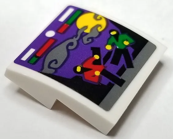 Slope, Curved 2 x 2 x 2/3 with Purple Arcade Video Game Screen with Ninjas Fighting, Moon and Clouds Pattern (Sticker) - Set 70677