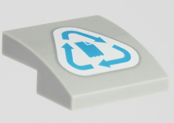 Slope, Curved 2 x 2 x 2/3 with Dark Azure Recycling Arrows and Paper on White Background Pattern