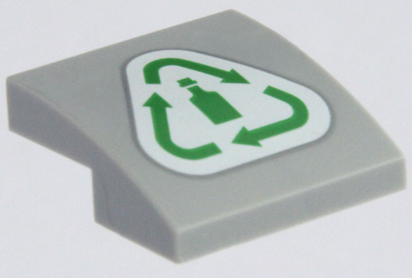 Slope, Curved 2 x 2 x 2/3 with Green Recycling Arrows and Bottle on White Background Pattern