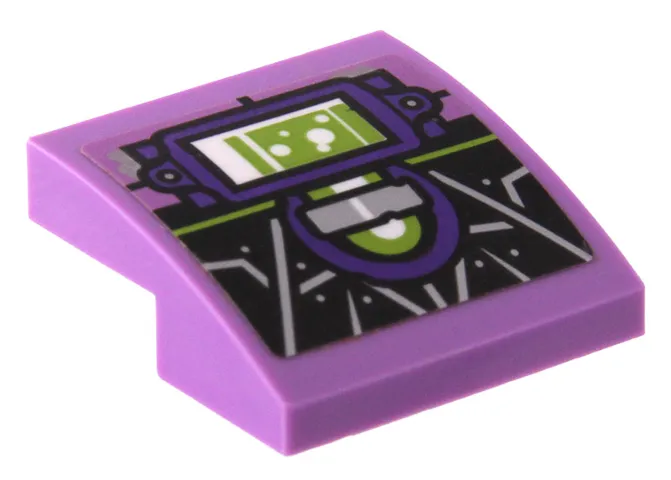 Slope, Curved 2 x 2 x 2/3 with Lime Tube, Dark Purple and Silver Supports on Black Background with Silver Spider Web Pattern (Sticker) - Set 80022