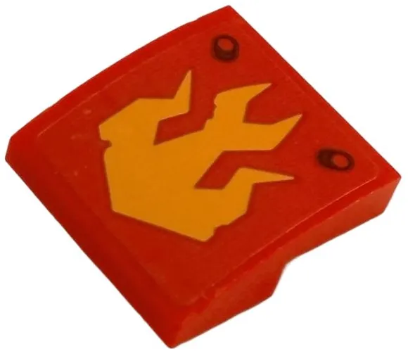 Slope, Curved 2 x 2 x 2/3 with Bright Light Orange Flames and Dark Red Rivets Pattern (Sticker) - Set 71812