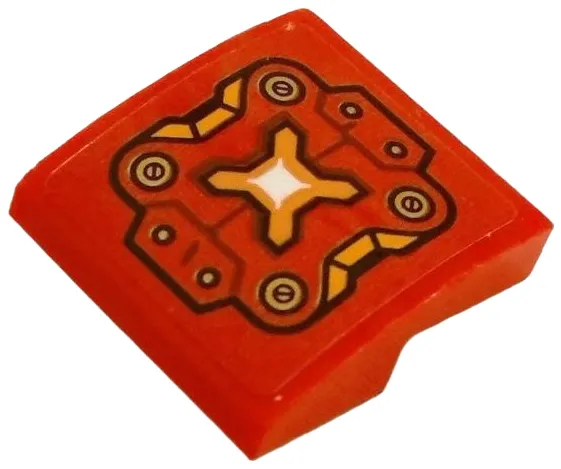 Slope, Curved 2 x 2 x 2/3 with Armor Plate with Gold Screws, Orange Cross and Highlights Pattern (Sticker) - Set 71812